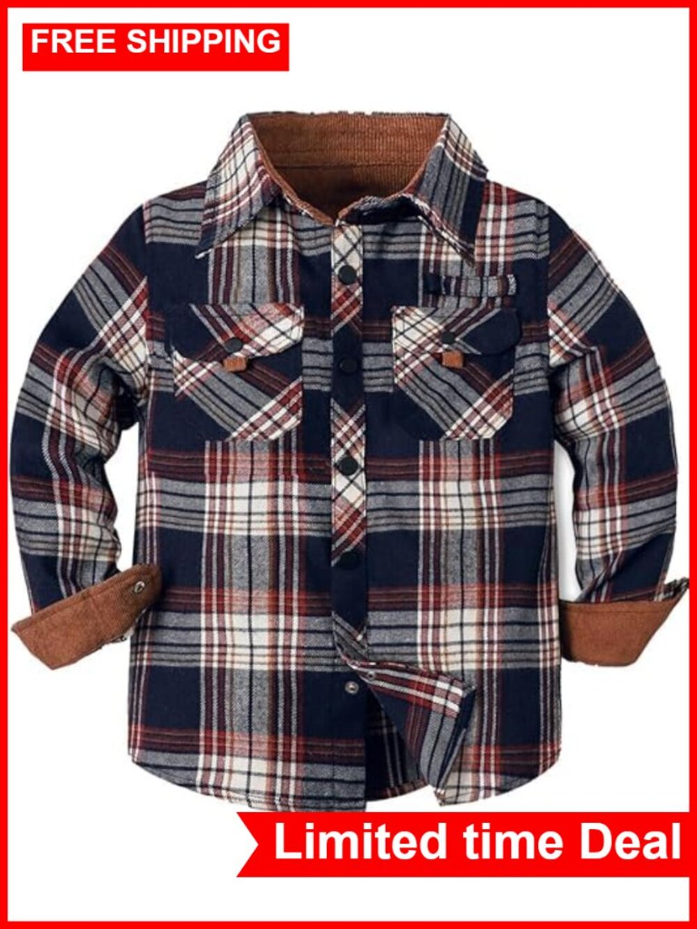 Boys Mens Casual Flannel Shirt Long Sleeve Western Plaid Button Down Shirt